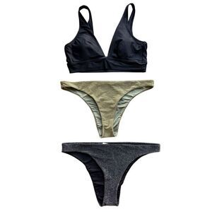 Aerie Plunge Longline Triangle Bikini Top & Sparkle Cheekiest Bikini Bottoms Siz